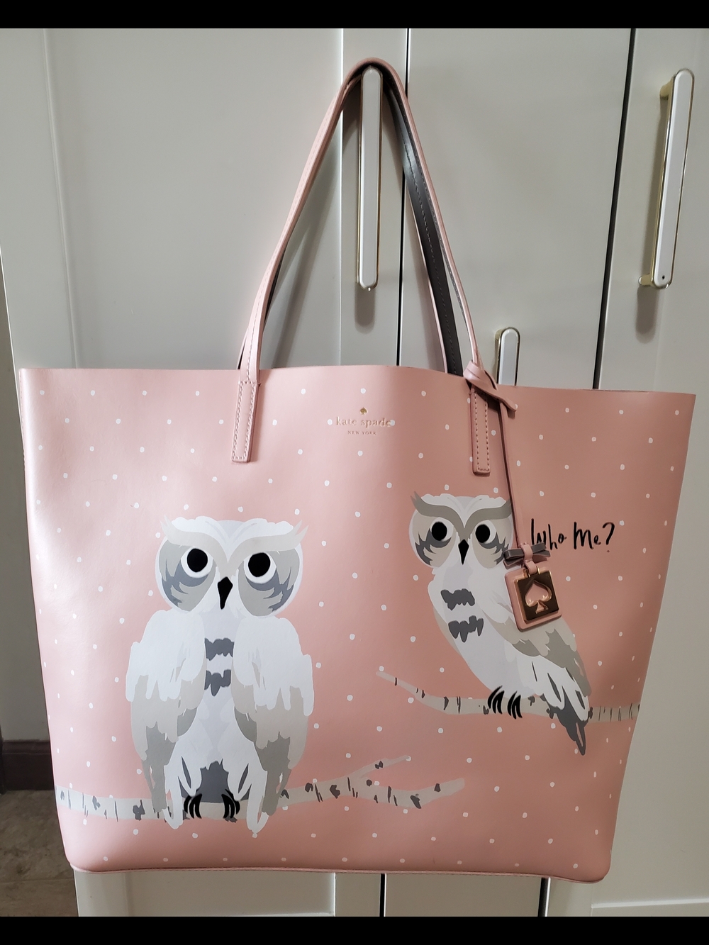 Kate Spade Blaze A Trail Pink Polkadot Owl Tote Bag